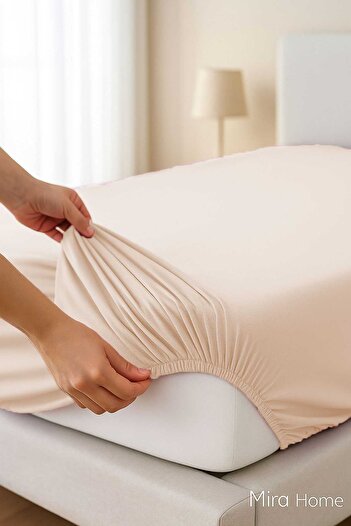 CPU ELEKTRONİK Double Plain Combed Cotton 100% Cotton Fitted Sheet 180X200 Newsheet Beige