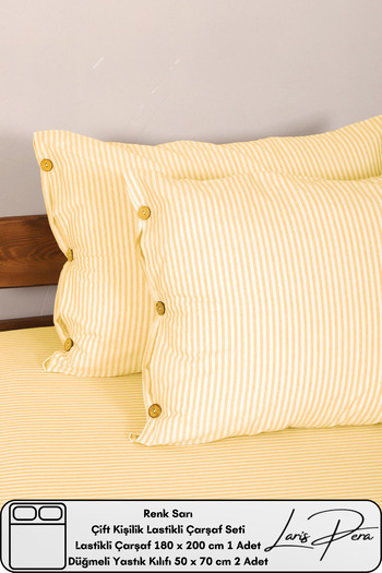 Larispera Double Fitted Sheet Set Cotton Yarn Dyed 180X200Cm Buttoned Pillowcase (50X70Cm2Pcs)