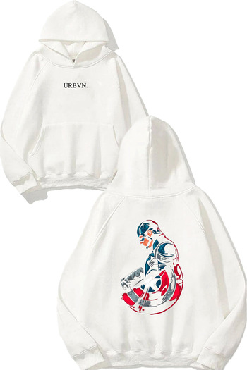 urbvn Captain America Design Printed Oversize White Hooded Sweatshirt