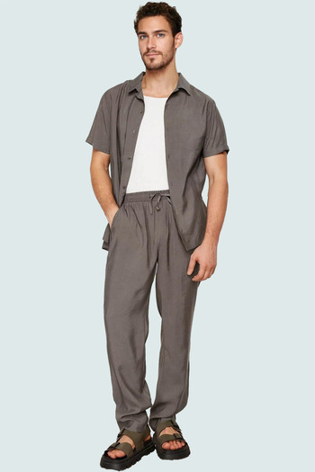 PayBuy Men's Fashion Regular Fit Pants Solid Pattern Normal Waist Elastic Waist Comfortable Casual Daily Combinations Weekend