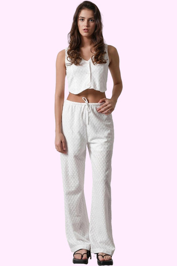 PayBuy Women's Fashion Wide Leg Brode Patterned High Waist Trousers Summer Casual Use