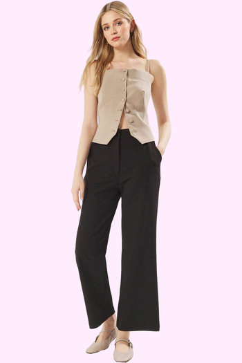 PayBuy Women's Fashion High Waist Wide Leg Knitted Pants with Buttons Regular Casual Summer