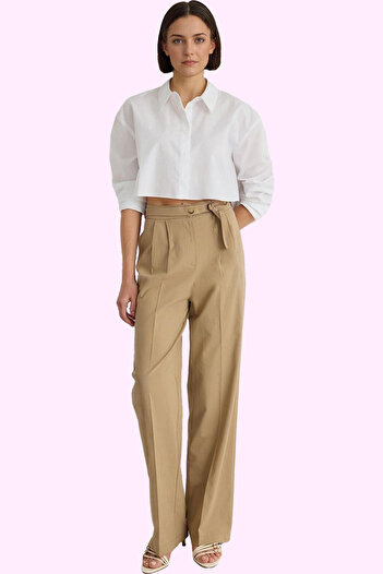 PayBuy Women's Fashion High Waist Wide Leg Straight Pants Plain Pattern Unlined Summer