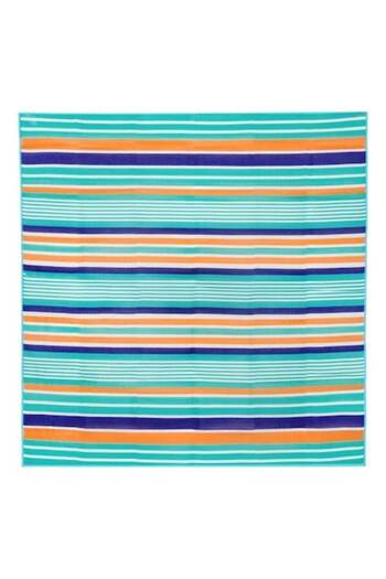 OEM Beach Mat Double 180x180 cm, Colorful Stripes in Blue and Orange Shades - Foldable, Easy to Transpor