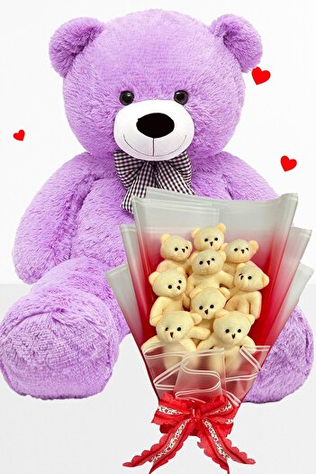 Sole 90 cm Plush Teddy Bear and 9 Piece Teddy Bouquet – Valentine's Day & Birthday Gift