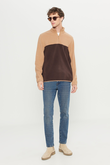 AC&Co / Altınyıldız Classics Men's Milk Coffee-brown Standard Fit Normal Cut Daily Comfortable Double Color Fleece Sports Sweatshirt
