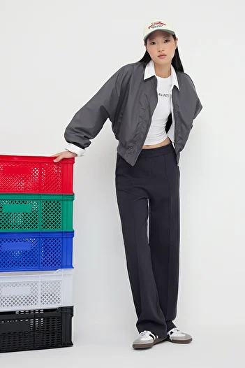 Trendyol Collection Anthracite Wide Leg Pike Rib Detailed Stretchy Knitted Trousers Twoaw26Pl00018