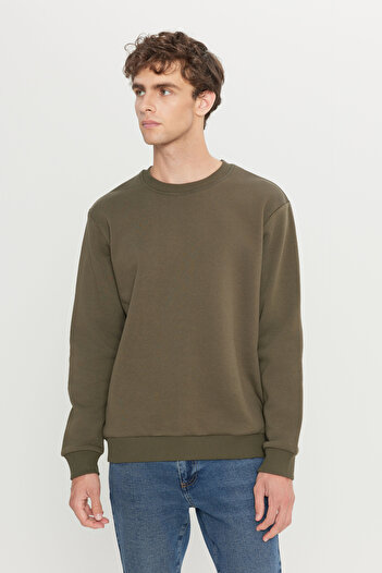 AC&Co / Altınyıldız Classics Erkek Haki Standart Fit Normal Kesim Içi Polarlı 3 Iplik Bisiklet Yaka Pamuklu Sweatshirt
