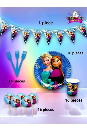 VibeHome Frozen Themed Eco Set για 16 άτομα - Γενέθλια και διασκεδαστικές εκδηλώσεις