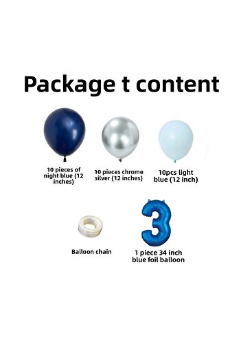 Organizasyon Pazarı 3 Year Old Birthday Set Midnight Blue-Chrome Silver-Light Blue 30 Pieces (Blue)