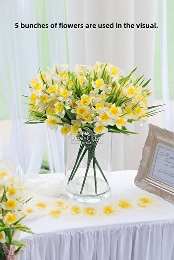Yapay Çiçek Deposu Buchet de flori artificiale de narcise, 15 bucăți, textura umedă, 35 cm, alb