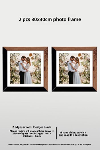 bymat 2 Pieces 30X30 Frame - Mdf Square Frame - Photo Frame - Wood-Black 2 Color Frame