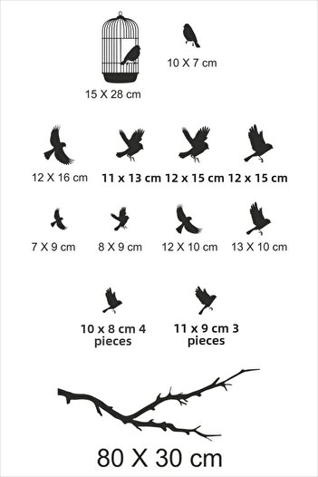 TRC TRAFİK White Caged Escaping Birds Decorative Wall Sticker - 13 Figures