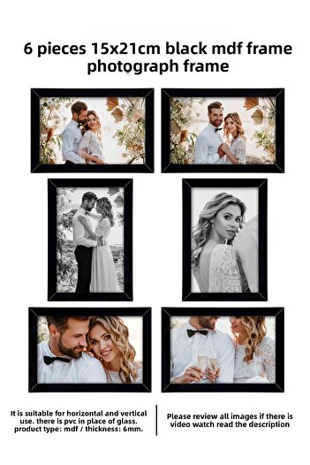 yhfoto 6 Pieces 15x21 Frame - Black Frame - MDF A5 Frame - Photo Frame Set