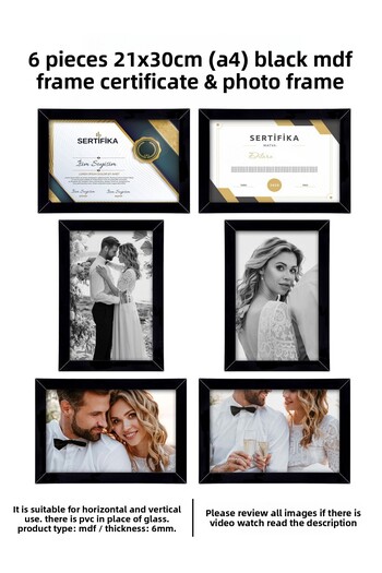 yhfoto 6 Pieces A4 Frame - Black Frame - MDF 21x30 Frame - Photo & Certificate Frame