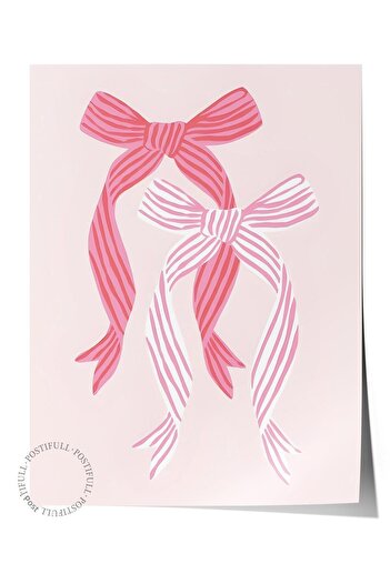 Postifull Frameless Poster, Comfort Series, Striped Bows in Pinks Poster, No:108727