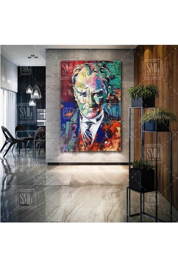 SML TABLO Mustafa Kemal Atatürk Charisma Portrait Oil Painting Effect Decor Vertical Canvas Painting