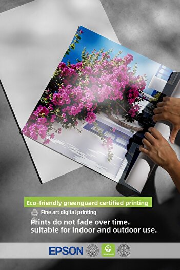 Postifull Frameless Wall Poster, Pink Flowers and House, Photo, Blue Color Poster, 2025 Summer Selection, No:109