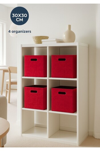 HOMİNG 4 Pieces Pomegranate Color Multi-Purpose Felt Organizer In-Cabinet Organizer Basket Set 30X30 cm