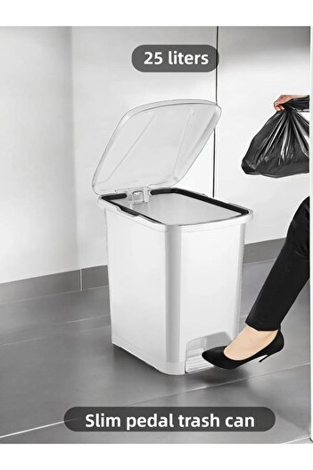 Carat Home 3-Piece 25-15-10 Liter Set Slim Pedal Bathroom Kitchen Trash Can - White