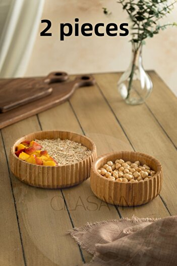clasavm Set of 2 Bamboo Striped Bowls |   Meze, Salad, Bread and Fruit Presentation |   2 Bamboo Bowls