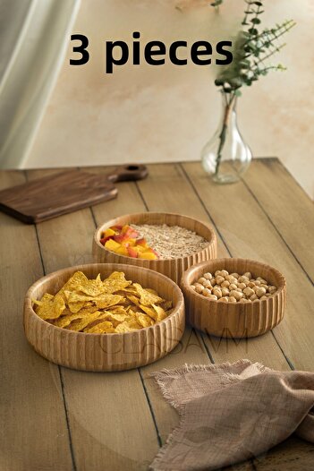 clasavm Set of 3 Bamboo Striped Bowls |   Meze, Salad, Bread and Fruit Presentation |   3 Bamboo Bowls