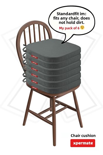 XPERMATE 6-Piece Oval Chair Cushion with Zipper, Washable Water and Oil Repellent 42X42X5 Anthracite Standard Fit