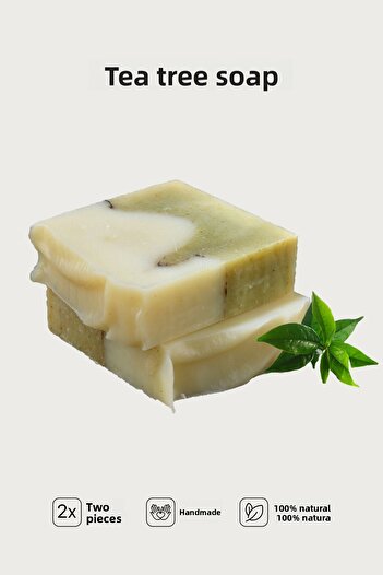 Cageartstudio Natural Tea Tree Soap 2 Pack - 100% Handmade and Natural, Skin Friendly, Chemical Free (2 Pieces)