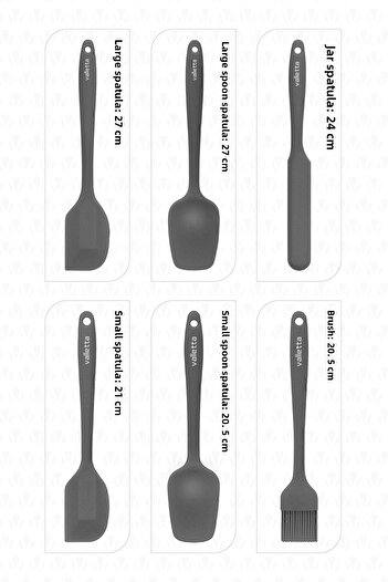 valletta Drongo Gray Silicone Spatula Set - 6 Pieces, Heat Resistant, Fireproof and Non-Stick
