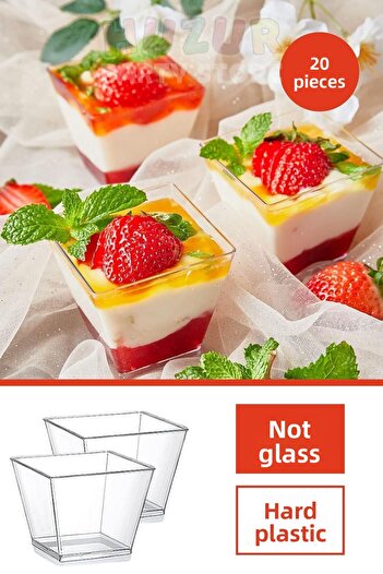 Huzur Party Store Presentation Bowl 20 Pieces Magnolia Ice Cream Pudding Dessert Appetizer Salad Cup Container Hard Plastic Mica Presentation Bowl