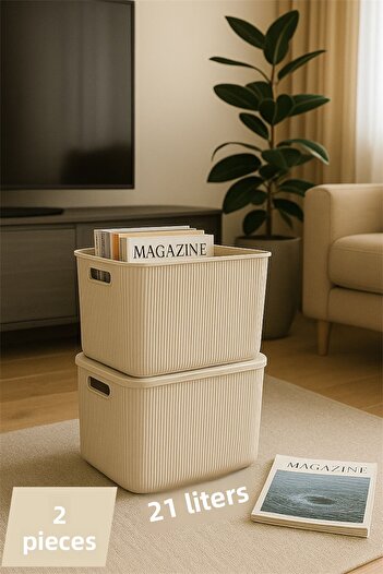 Bayev Colors Cream 2 Pieces 21 Lt Closet Organizer Organizer Toy Box Storage Box with Lid
