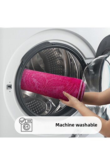 Bestekar Luvora Fuchsia Patterned Non-Slip Based Machine Washable Soft 3-Piece Bathroom Set