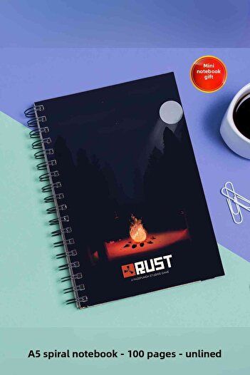 SevindirenŞeyler Rust Fire Notebook A5 Metal Spiral Unlined Cardboard Cover Planner Notebook