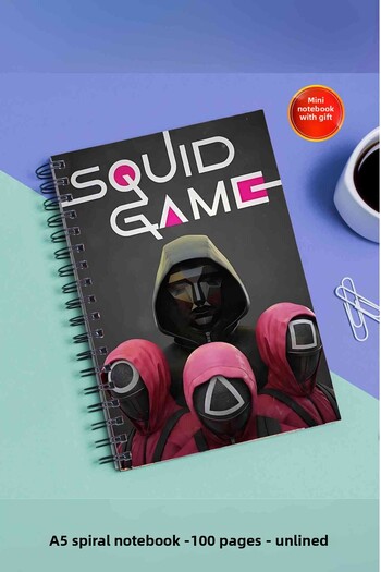 SevindirenŞeyler Squid Game Crew Notebook A5 Metal Spiral Unlined Cardboard Cover Planner Notebook