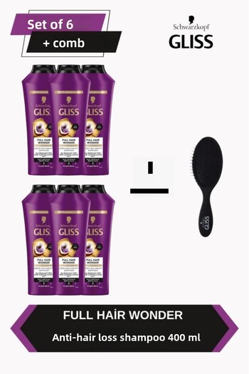 Gliss Full Hair Wonder Anti-Hair Loss Shampoo 400ml X Set of 6+Comb