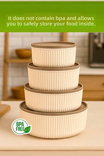 Evsun Home Collection Round Storage Container Set of 4 Microwave Freezer Compatible 0.45L,0.80Lt,1.5Lt,2.5Lt