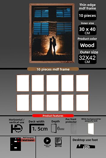 yhfoto 10 Pieces 30X40 Frame - Thin Slatted A3 Frame - Wooden Frame - 6mm - Photo Frame