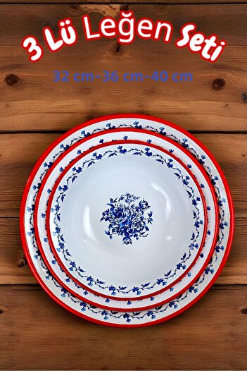 İnci Emaye 32 Cm-36 Cm-40 cm 3-Piece Enamel Basin Whisk and Mixing Bowl, Dough Basin, Fruit Bowl, Dowry, Gift,