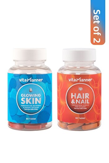 Vitamanner Glowing Skin & Hair Nail 2-Piece Skin and Hair Nail Supplement Set