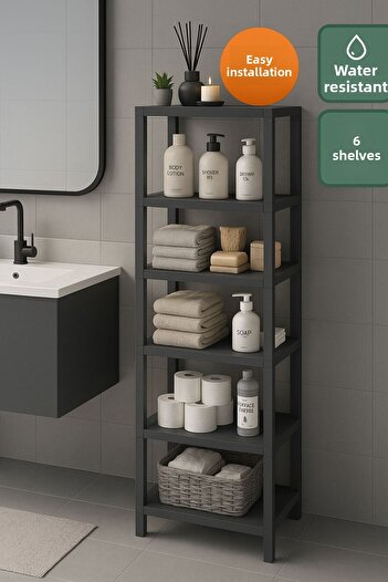 LIUWA Shelf 6-Tier Organizer Shelving Unit Gray, Bookshelf, Bathroom, Kitchen ShelfShoe Rack, Organizer
