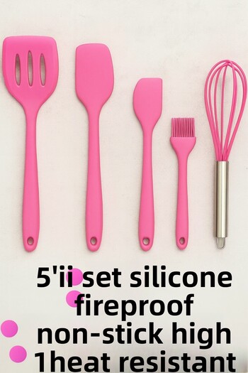 BRE HOME Silicone 5-Piece Kitchen Utensil Set – Whisk, Spatula, Brush |   Fireproof Non-Stick |   Heat Resistant