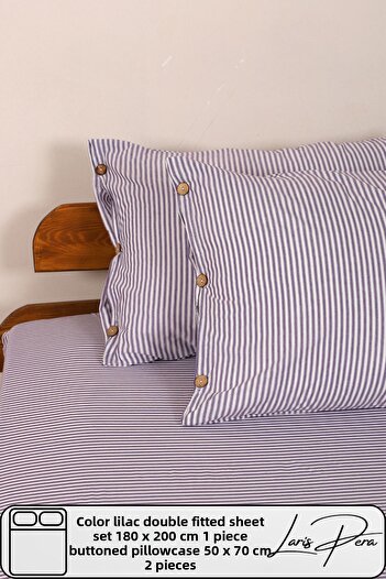 Larispera طقم ملاءة مزدوجة منسوجة من القطن مقاس 180 × 200 سم مع غطاء وسادة بأزرار (50 × 70 سم 2 قطعة)