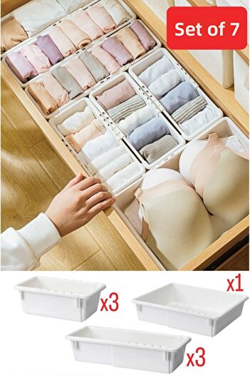 Bayev Flexi 7-Pece Set Επεκτάσιμο Συρτάρι Organizer Organizer - Σετ Οργάνωσης Ντουλάπας Κοσμημάτων Κουζίνας Μακιγιάζ