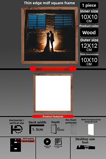 yhfoto 1Pcs 10X10 Frame - Fine Slatted Frame - Wooden Frame - Square Frame - Photo Frame
