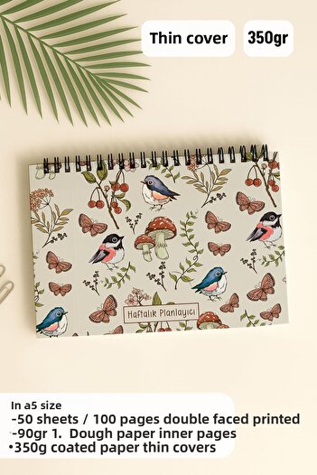 Eldesen Tasarım Weekly Planner A5 Notebook with Flexible Thin Cardboard Cover, 1 Year Planner, with Cork
