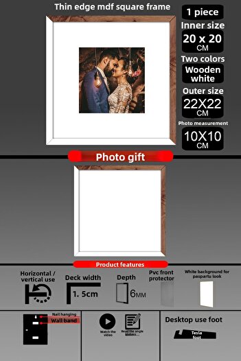 yhfoto 1 Piece 20X20 Frame - Thin Slatted Frame - 2 Colors White Wood - Square Frame Photo Frame