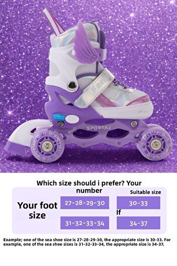 Sportaj Angel Winged Lighted Children's Skates Silicone Wheel Adjustable Skates with Carrying Bag Lilac