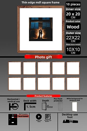 yhfoto 10 Pieces 20X20 Frame - Thin Slatted Frame - Wooden Frame - Square Frame - Photo Frame