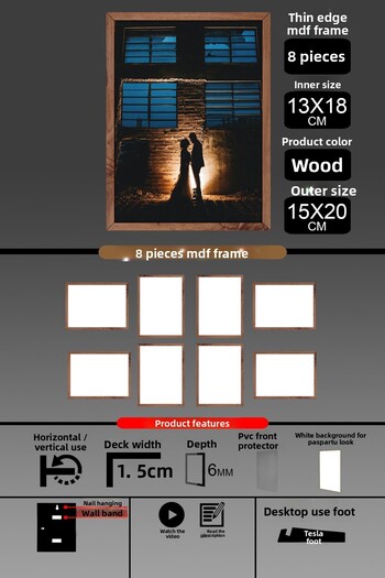 bymat 8 Pieces 13X18 Frame - Thin Slatted Frame - Wooden Frame - 6mm Frame - Photo Frame