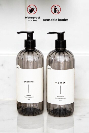 homence Set of 2 Shampoo Conditioner Label Plastic Bottle Set Smoked Soap Dispenser 500 ml